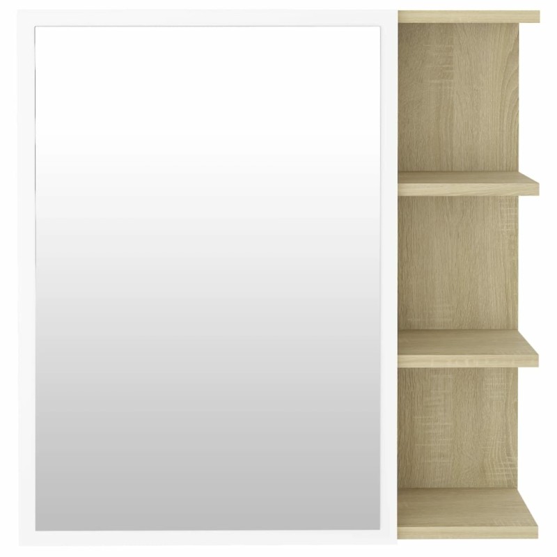 Bathroom Mirror Cabinet White and Sonoma Oak 24.6"x8.1"x25.2" Chipboard