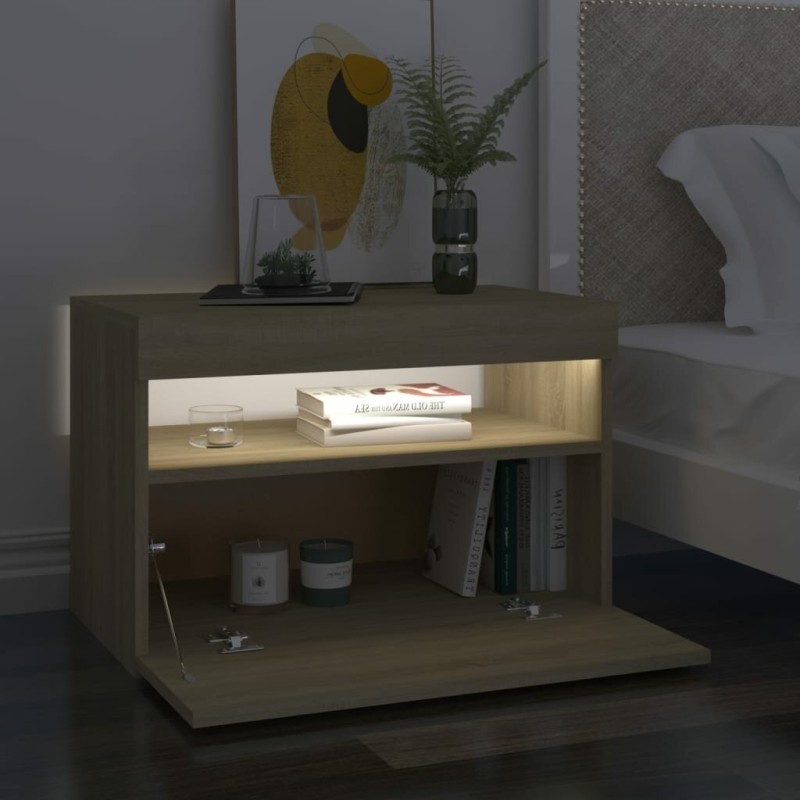 Bedside Cabinet & LED Lights Sonoma Oak 24"x14"x16" Chipboard