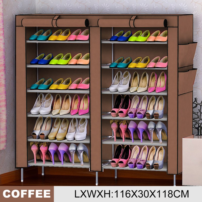 Double Row Non-woven Fabric Shoe Rack Folding Shoe Cabinets in Living Room