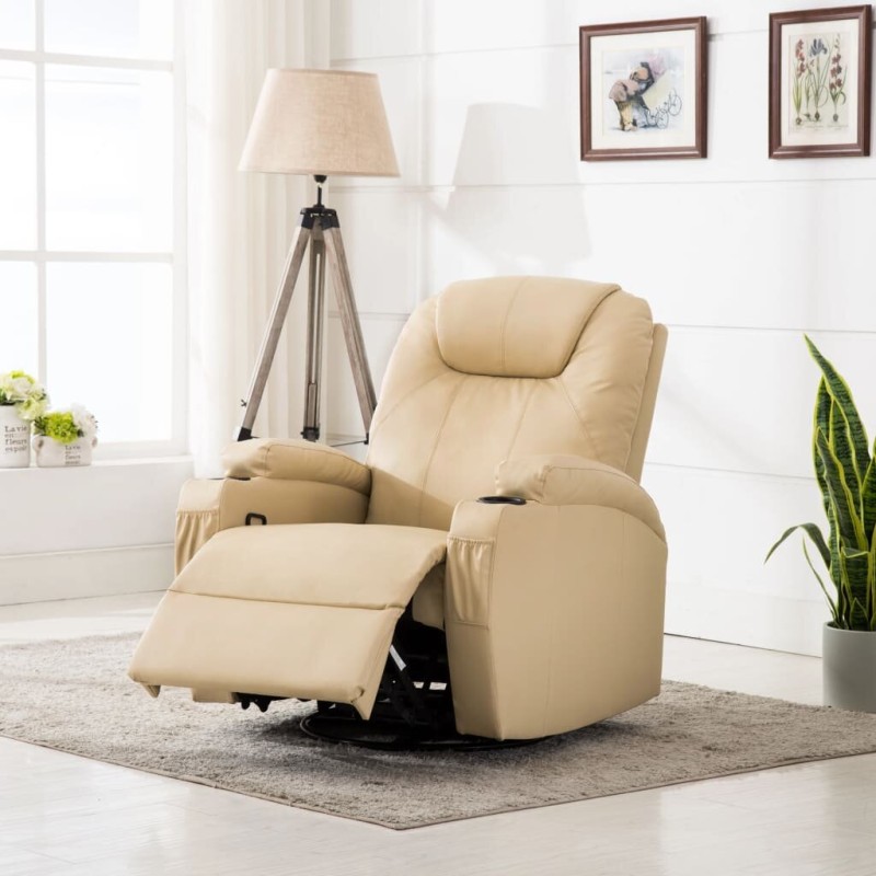 Electric Massage Rocking Chair Artificial Leather Chair with 8 Massage Points, Heating Function for Living Room, Office Cream