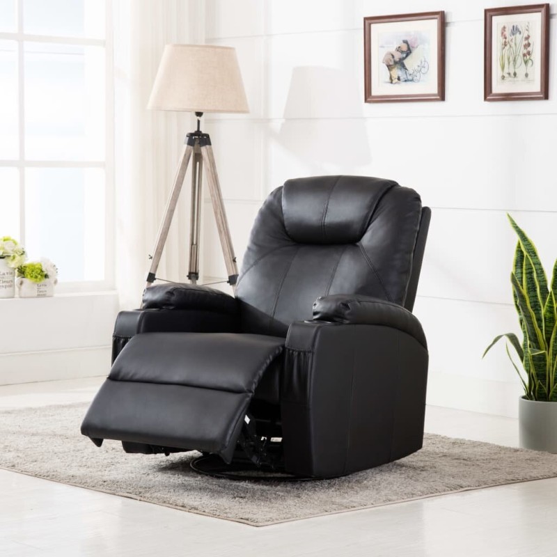 Electric Massage Rocking Chair Artificial Leather Chair with 8 Massage Points, Heating Function for Living Room, Office Black