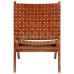 Folding chair crossed stripes real leather brown