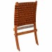 Folding chair crossed stripes real leather brown