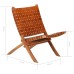 Folding chair crossed stripes real leather brown