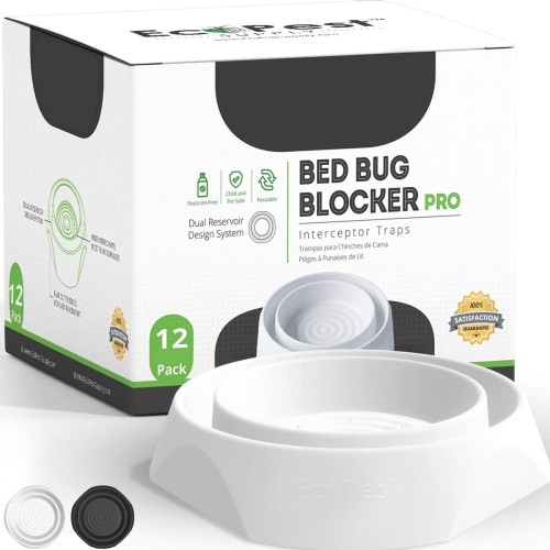 12 Pack Bed Bug Blocker Pro Interceptor Traps Heavy Duty Plastic Traps for 24/7 Bed Bug Detection and Protection Inescapable Design Safe for Homes Hotels Hospitals White/Black