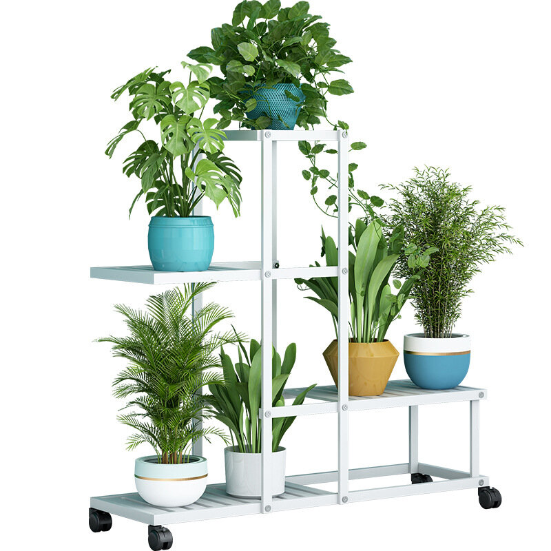 4 Pots Indoor Outdoor Garden Plant Stand Planter Flower Pot Shelf Metal Shelving