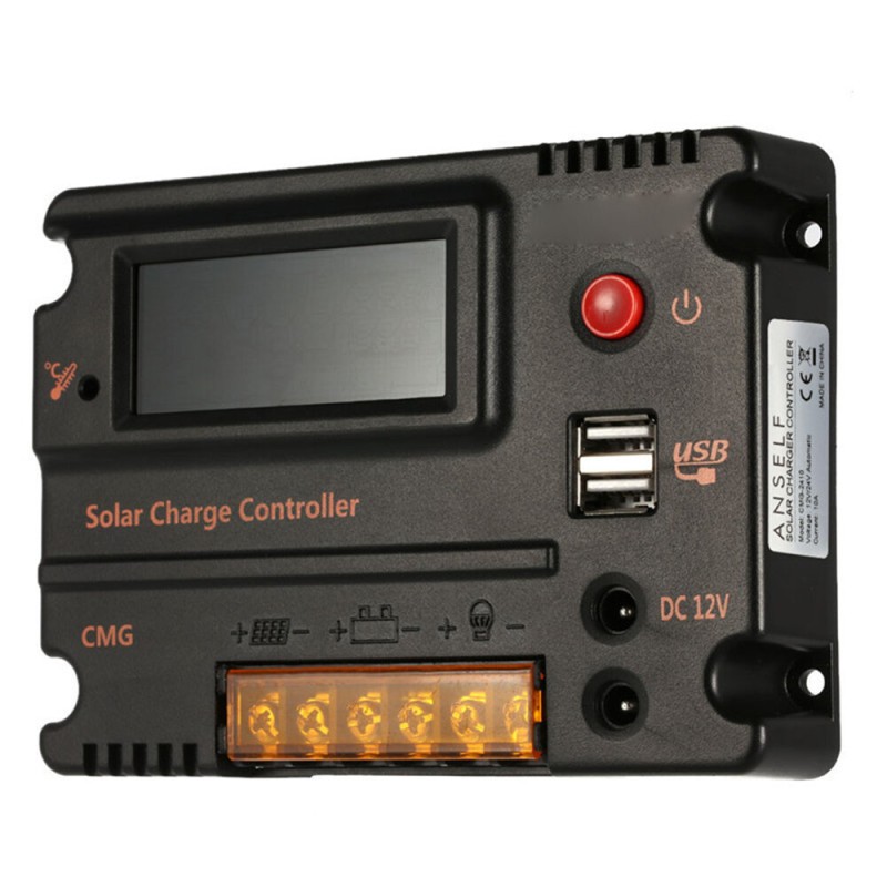 DC WPC 12V 24V 10A 20A Solar Charge Controller LCD Display Temperature Compensation Over-load Over-charge Protection