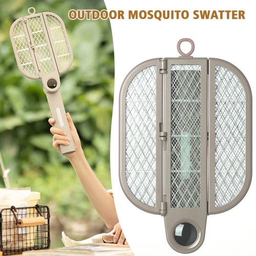 Folding Electric Mosquito Swatter with High-Intensity Ultraviolet Rays Noiseless Operation Nickel-Zinc Iron Mesh 1200mAh Battery for Indoor Outdoor Use