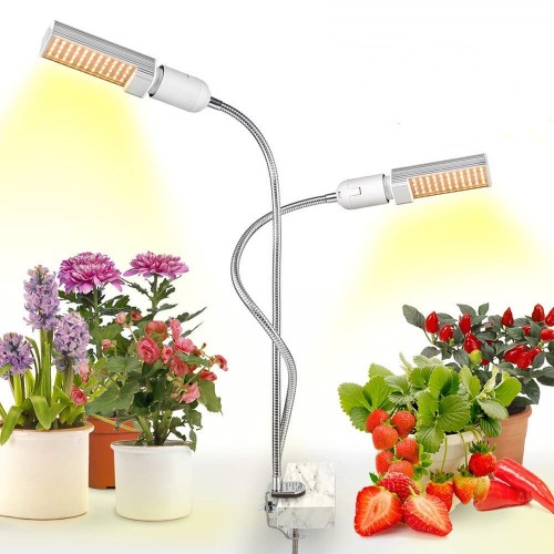 RELASSY LED Grow Lights Plant Light Full Spectrum Yellow Light LED Growth and Flowering Double Head Gooseneck Hose Double Head Stainless Steel