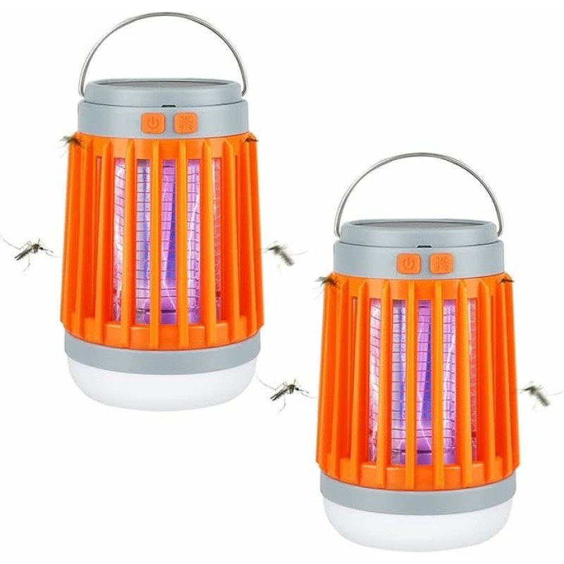 Solar Bug Zapper Light Bulb 3 in 1 Mosquitoes Killer USB Rechargeable Camping Light Flashlight IPX6 Waterproof Portable Light Bulb Zapper for Doorway Corridor Balcony Patio Travel Hiking