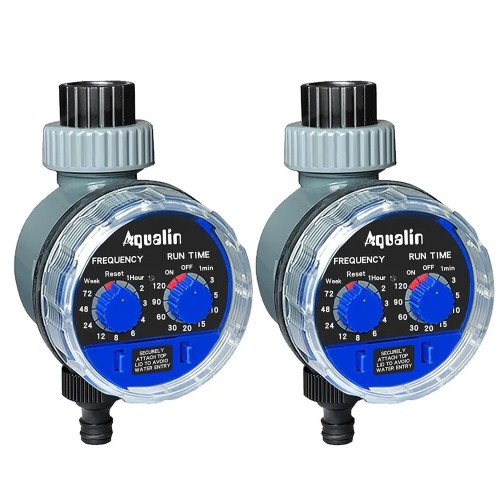 2PCS Aqualin Automated Garden Water Timer with Sensor Compatibility Manual Override Customizable Frequency and Run Time for Efficient Irrigation and Watering