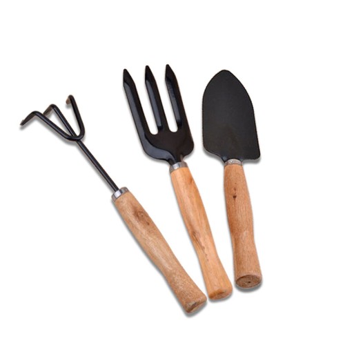 3Pcs Garden Hand Tools Set Iron Gardening Shovel Spade Rake Trowel Wood Handle