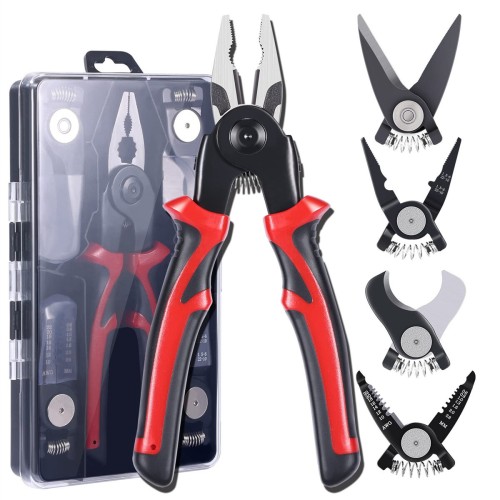 5 in 1 Plier Tool Set High Carbon Steel Wire Cutters Wire Strippers Needle Nose Pliers Long Range Durable Suitable for Heavy Duty Applications Removable Replacement