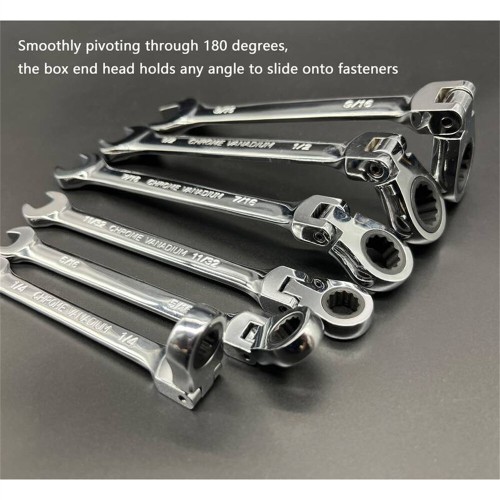 8-19mm 180-degree Movable Head Double-ended Wrench With Ratchet Dual-Use Ratcheting Wrench Set Auto-Fast  Effort-Saving  Open-End and Flare Nut Combination Spanner - Automotive  Hardware Repair Tool Kit