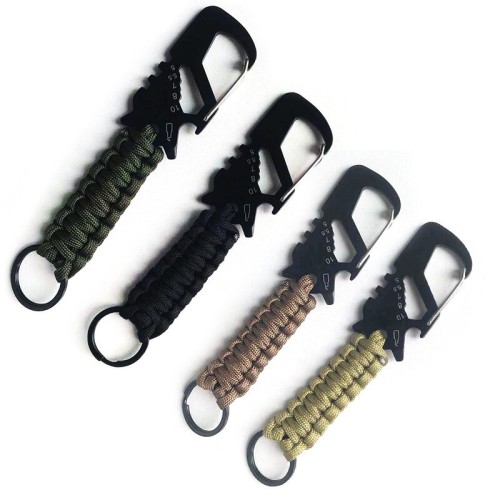 Stainless Steel Paracord Keychain Quick Release Carabiner Multifunctional Survival Gear with Bottle Opener Fire Starter Compass Ideal for Outdoor Hiking and Emergency Situations