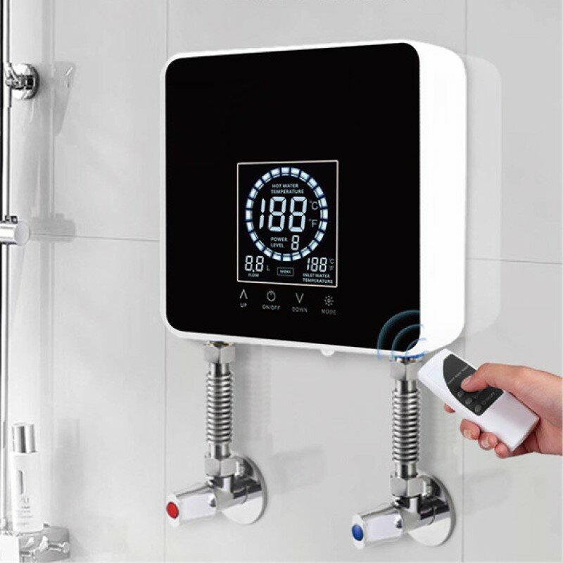 7500W 220V Instant Water Heater Wall Mounted Electric Water Heater Bathroom Kitchen LCD Temperature Display with Remote Control