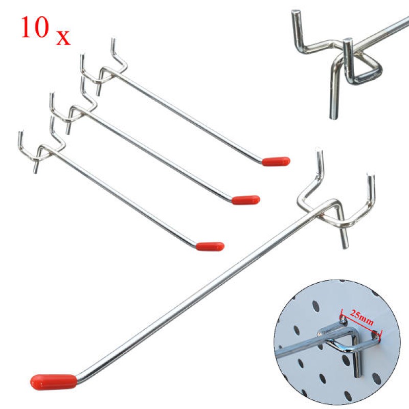 10Pcs Stainless Steel Wall Display Hooks for Coat Shop Slatwall Panel 10 × 150MM