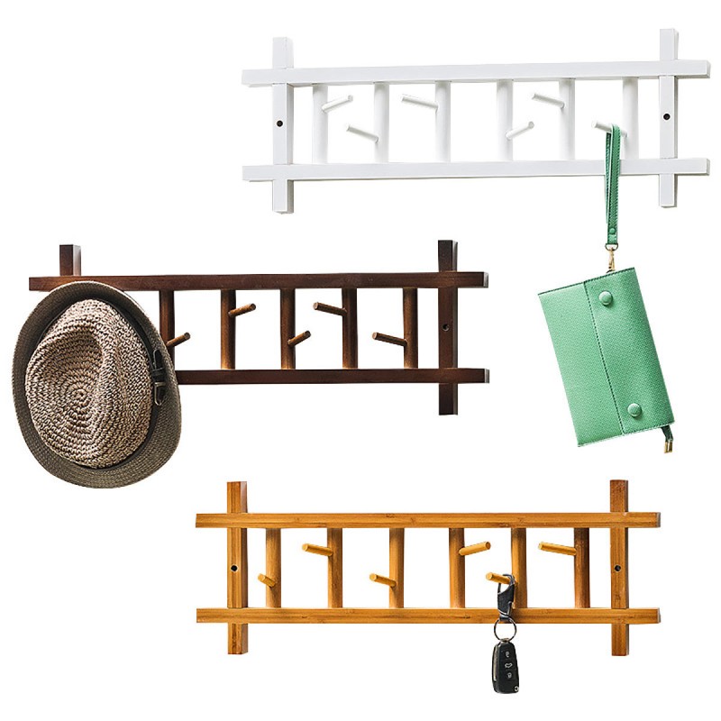 6/8 Hooks 360 Degree Rotating Coat Rack Wall Mount Rail Wooden Hat Clothes Towel Holder