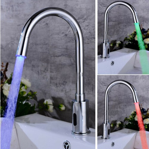 Creative Kitchen Sink Induction Sensor Faucet Hands Free LED Changing Kitchen Dual Hot Cold Mixer Tap Home Bathroom Automatic Device