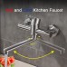 Kitchen 360 Rotate Faucets Stainless Steel Hot and Cold Water Wall Mounted Dual Hole Bathroom Basin Faucet Cold Hot Water Sink Crane Mixer Taps