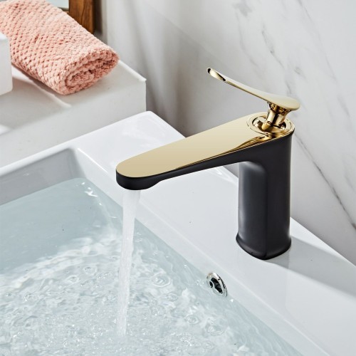 Luxury Bathroom Basin Faucet Hot Cold Water Mixer Sink Tap Gold Polished Handle Single Handle Brass Faucet