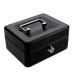 Mini Portable Money Safe Storage Case Black Sturdy Metal With Coin Tray Cash Carry Box