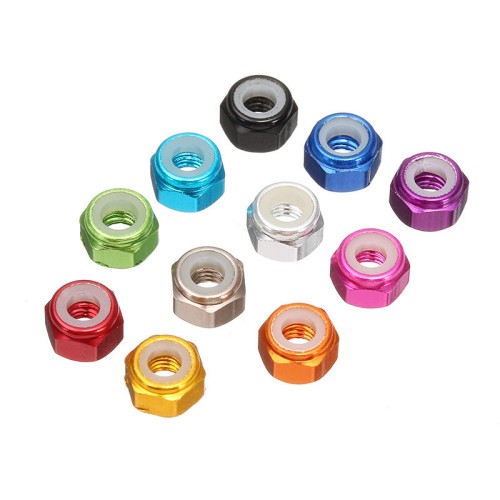 Suleve™ M3AN1 10Pcs M3 Nut Self-locking Nylon Lock Hex Nut Aluminum Alloy Multicolor