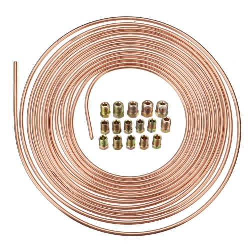 Universal 25Ft Copper Nickel Brake Line Tubing Kit 3/16" OD with 15Pcs Nuts