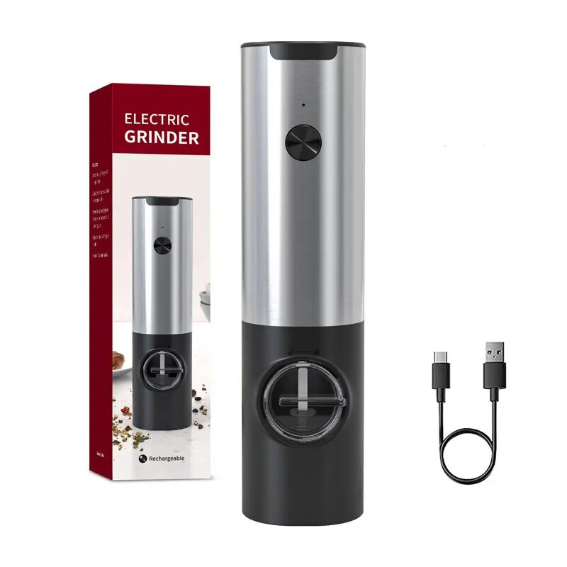 Electric Salt Grinder Set USB Rechargeable Electric Pepper Mill With LED Light Adjustable Coarseness Kitchen Tools