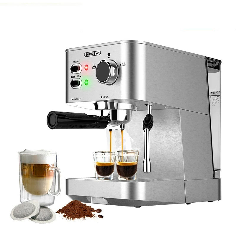 HiBREW H10 Powder/Pod dual-use Coffee Espresso Maker 20Bar Espresso Coffee Machine Inox Case Semi Automatic