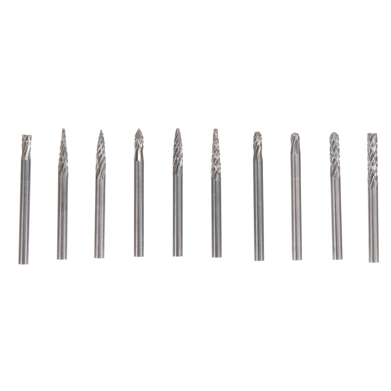 10Pcs 3mm Routing Router Drill Bits Set For Dremel Carbide Rotary Burrs Tools Wood Stone Metal Root Carving Milling Cutter Tools