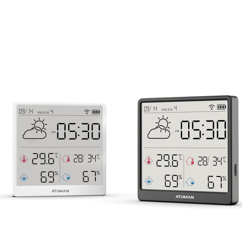 1/2Pcs Xiaomi Duka Atuman TH3  Hygrometer WIFI Indoor Outdoor Temperature Humidity Monitoring Humidity Meter with 4.3-inch LCD DisplayType-C Lithium Direct Charging with Clock & Calendar Function