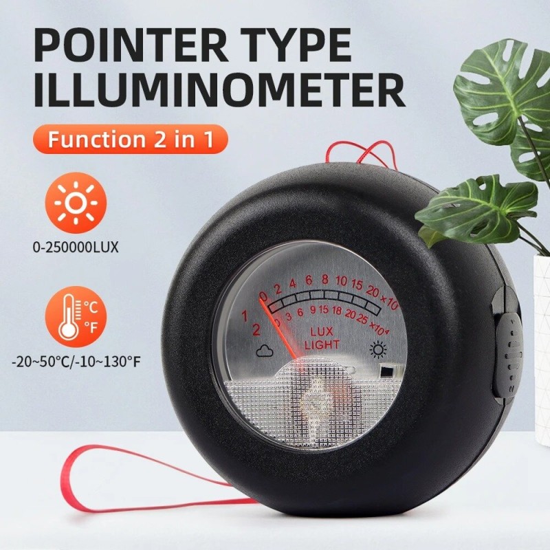 2-in-1 Light Meter Thermometer with High Precision Sensor 0.1~250,000Lux Dual Display Compact Design for Work Environment Plant Illumination and Ambient Temperature Testing