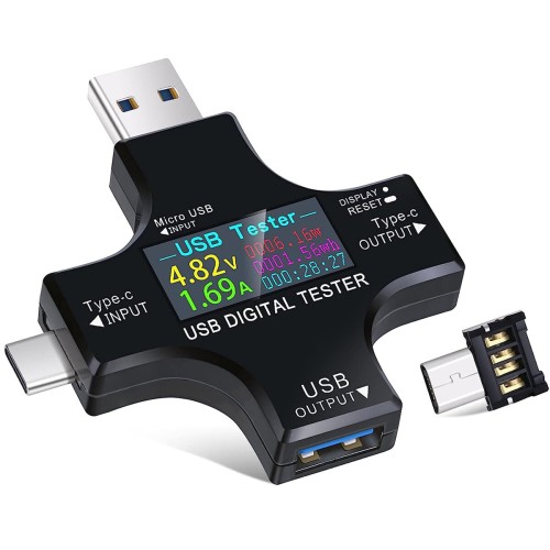 2 in 1 Type C USB Tester Color Screen LCD Digital Multimeter USB C Voltage Current Voltmeter Amp Volt Ammeter Tester USB Cable Charger Indicator DC3.6-30V/0-5.1A