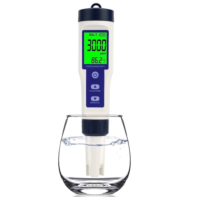 5 in1 Pool Salt Tester Digital Salinity Meter High Accuracy IP67 Waterproof with PPM PPT % Display Auto-Off Energy Efficient for Pools Aquariums Seawater