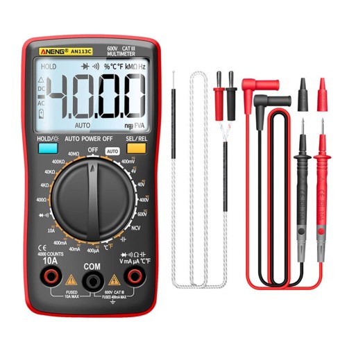 ANENG AN113C Intelligent Auto Measure Digital Multimeter 4000 Counts True RMS LCD Digital Multimeter Portable AC DC Tester Volt Voltmeter Ammeter Ohm Voltage Current Mete