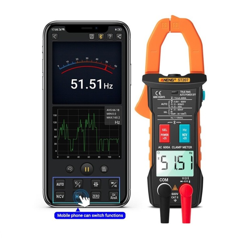 ANENG ST207 Digital bluetooth Multimeter Clamp Meter 6000 Counts True RMS DC/AC Voltage Tester AC Current Hz Capacitance Ohm