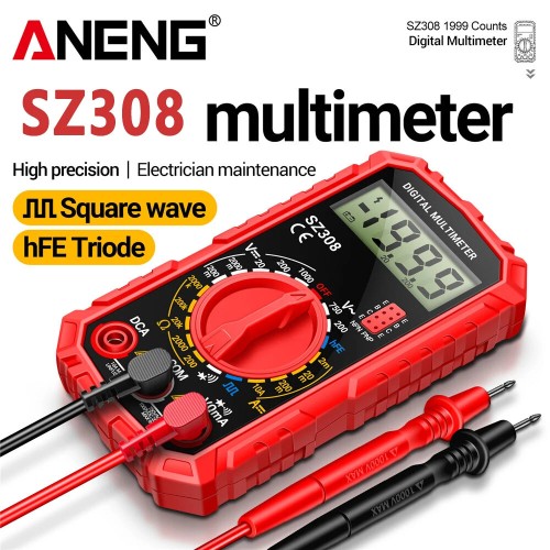 ANENG SZ308 Digital Multimeter Handheld AC/DC Voltage Current Resistance Ammeter with Diode Wave Output HFE Transistor Measurement and Low Battery Indication