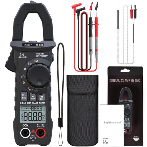 BSIDE ZT-QS9 Digital Clamp Meter 600A Current True RMS Smart Plier ammeter Auto Rang 6000 Counts Multimeter DC AC Voltage Hz Ohm NCV Tester