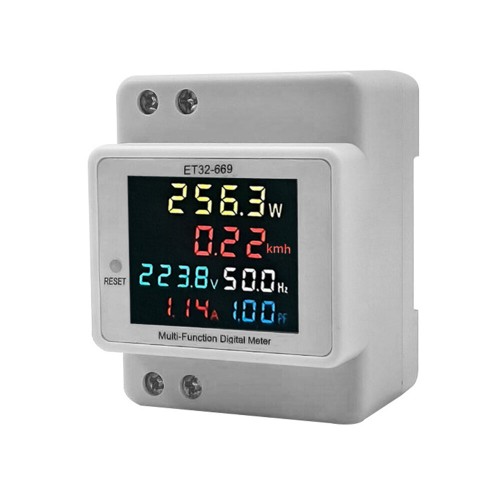 ET32-669 High Precision Professional Electrical Meter with Full-view LCD Screen Measures Voltage Current Power Frequency and Power Factor High Temperature Resistant Supports 22 KW Power