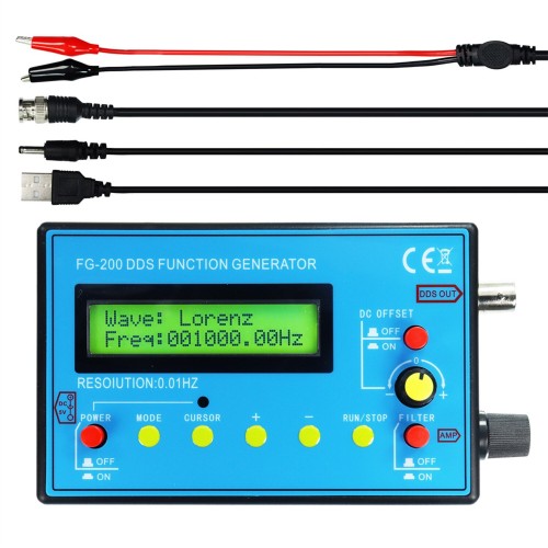 FG-200 DDS Function Signal Generator Frequency Counter 0.01Hz-500kHz Sine/Square/Sawtooth Waveform Output Compact Portable for Circuit Testing Debugging and Measurement