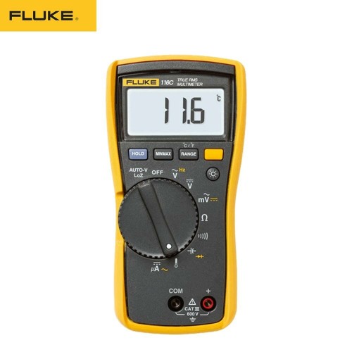 Fluke 116C Digital Multimeter, Measures AC/DC Voltage To 600V and AC/DC Current to 10A Measures Resistance Continuity Frequency and Capacitance Includes Holster and Silicone Test Lead Set