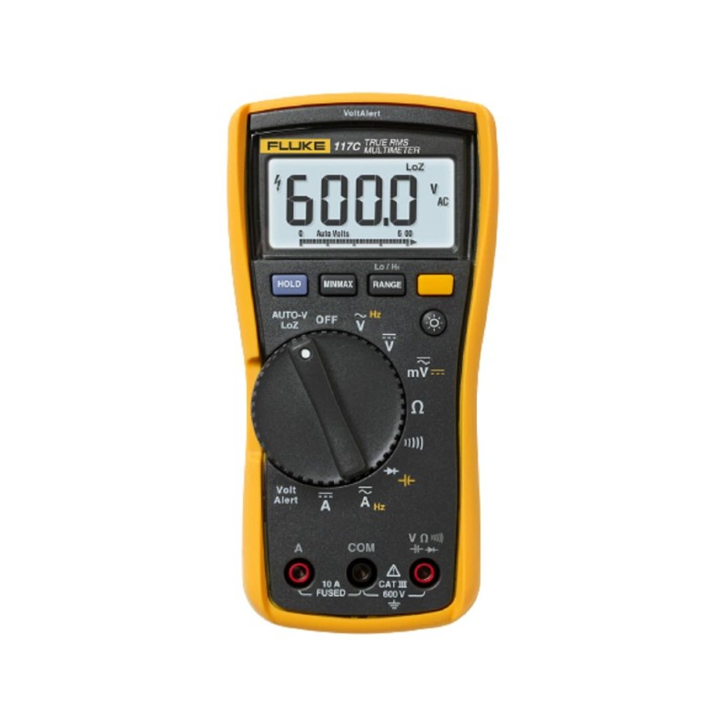 Fluke 117C Digital Multimeter, Non-Contact AC Voltage Detection, Measures Resistance/Continuity/Frequency/Capacitance/Min Max Average, Automatic AC/DC Voltage Selection, Low Impedance Mode