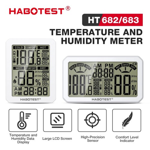 HABOTEST HT682/HT683 LCD Digital Hygrometer with Stand Base Thermometer Weather Station Mini Thermometer Living Room Temperature Humidity Meter