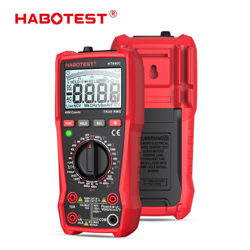 HABOTEST HT890C Professional Digital Multimeter High Precision Measures Voltage Current Resistance Capacitance Frequency Temperature True RMS Live Test Top Rated for Electrical Troubleshooting and Testing