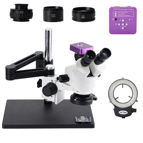 HAYEAR 51MP 2k Trinocular Stereo HDMI Microscope Camera 7X-45X Continuous HD Zoom Stereo Trinocular Microscope For Phone Repair