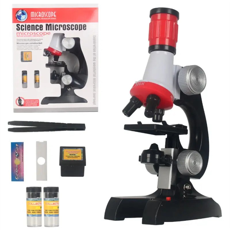 Kids Microscope Kit 100-1200X LED Biological Science Lab Toy Gift Explore Microscopic World Foster Curiosity Easy Operation