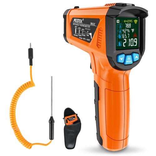 MESTEK Advanced Infrared Thermometer IRO2C Wide Temperature Range (-50°C to 800°C) Adjustable Emissivity 12-Point Laser Inverted Color Screen HD Backlight Accurate Measurements Ideal for Industrial HVAC and Home Use