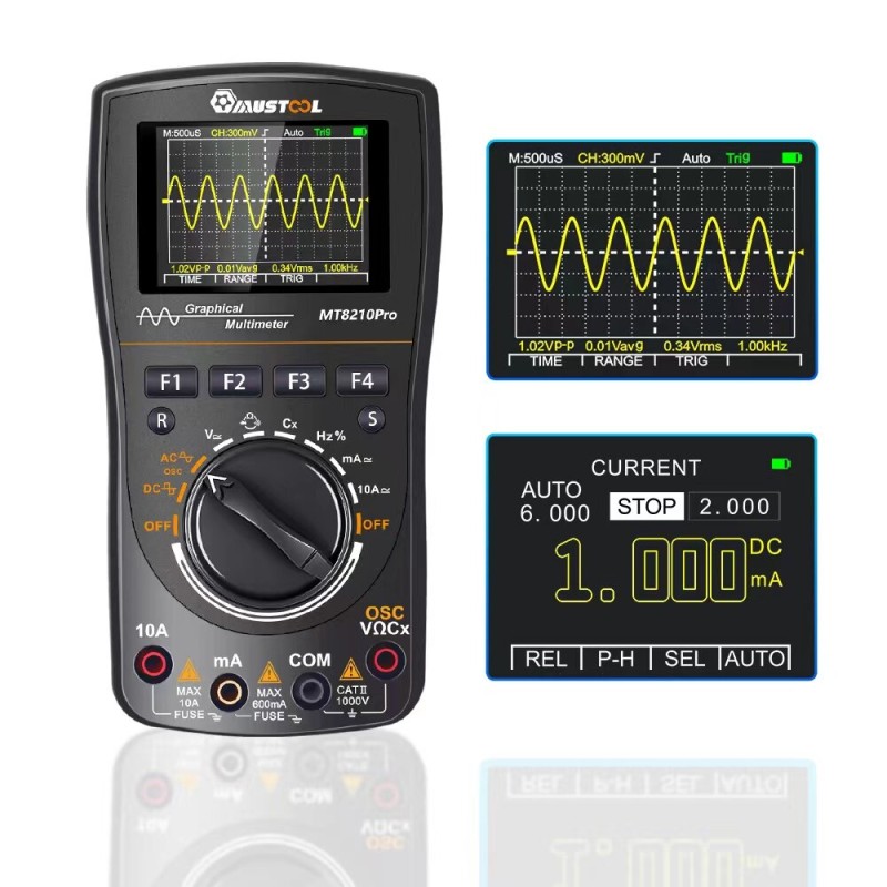 Mustool 10MHz Bandwidth 50Msps Sampling Rate MT8210PRO Auto Oscilloscope with High-Frequency Testing ACV Precision Measurement Auto Sleep Function for Energy Efficiency