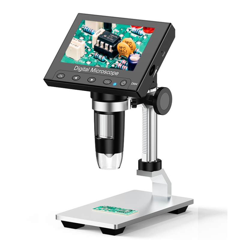 Mustool DM4 4.3In 8MP High-Resolution 720P Microscope with LED Lights Magnification 500/1000x Manual Focus for Precise Viewing Supports Multiple Languages Ideal for Research and Inspection